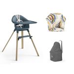 Stokke Clikk High Chair Combo with Cushion and Travel Bag (Fjord Blue, Multi Circles)