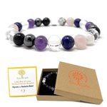 Migraine and Headache Crystal Gemstone Bracelet - Includes Gift Box and Information Tag - Power Bead Bracelet - Howlite, Amethyst, Lapis Lazuli, Rose Quartz, Obsidian, Clear Quartz, Hematite