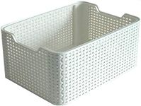 Curver Style Rattan Effect Kitchen, Living room, Bathroom, Bedroom, Utility Small Rectangular Storage Basket 6 Litres - White