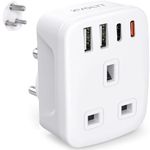 UK to India Plug Adapter - India to UK adapter with USB C [PD20W] Fast Charge, Indian to UK plug adapter, India travel adapter 3 Pin Type D for Sri Lanka, Pakistan, Maldives, Namibia, Zambia, etc