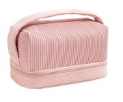 BLUE BEADS Double Layer Cosmetic Vanity Bag Pu Leather With Makeup Brush Bag Multifunction Toiletries Organizer Toiletry Bag For Women And Girls (Pink), 16 Cm