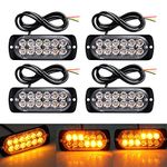 DEFVNSY 4-Pack Super Bright Amber 12-LED 12V 24V 36W Car Truck Warning Warning Construction Emergency Beacon Waterproof Flash Warning Strobe Bumper Grill Tail Work Light Bar