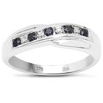 The Sapphire Ring Collection: 9ct White Gold 0.25ct Sapphire & Diamond Channel Set Crossover Eternity Ring, Valentines Day (Size V)