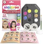 Snazaroo Unicorns & Butterflies Face Painting Palette Kit for Kids & Adults, 8 Colours, 13pcs, Stencils, Brush, Sponge, Guide, Water Based, Easily Washable, Non-Toxic, Makeup, Body Painting & Parties