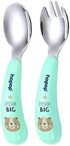 Hopop Stainless Steel Baby Feeding Spoon and Fork Set | Baby Cutlery Set | Spoon & Fork Set with Travel Case for Kids | Self Feeding Spoon & Fork Set | BPA Free | Green