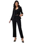 Women's Polyester Solid Three Piece Outfits Blazer Co-Ord Set Women Outdoor Wear Maxi Dress Crop top Party Dress Stylish Latest Dresses (in, Alpha, S, Regular, Big Girls, Black)