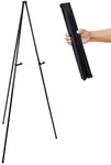 U.S. Art Supply 63" High Heavy Duty Steel Easy Folding Display Easel - Instantly Collapses, Adjustable Height Display Holders - Portable Tripod Stand, Presentations, Event Signs, Posters, Holds 10 lbs