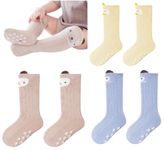 MOMISY 3 Pairs of Baby Kids Children Anti Skid Sleep Spring Winter And Autumn Combed Cotton Long Tube Knee-High Socks (IN, Age, 12 Months, 3 Years, YellowBlueKhaki)