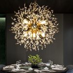 JUHOM Dandelion Firework Chandelier Modern Crystal Pendant Lights Ceiling Light Fixtures Chandelier for Dining Room Living Room Kitchen Hallway - G9 Bulbs Included (12 Light Gold)