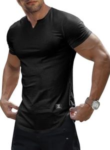 JMIERR Mens V-Neck Muscle Slim Henley Shirt Workout Gym Athletic Shirt Summer Fashion Short Sleeve Black Shirt for Men,US 40(M)