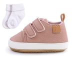 Sehfupoye Baby Girls Boys Sneakers Toddler Shoes PU Leather First Walking Shoes Anti-Slip Infant Newborn Prewalker Sneakers for 12-18 Months with Sock Pink