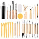 FOCCTS 40Pcs Pottery Clay Sculpting Tools, Wooden Pottery Carving Tools Set Sculpture Ceramic Tools Kit Used for for Shaping, Modeling, Smoothing, etc