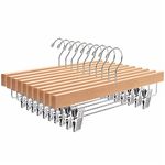 Amber Home 10 Pack Solid Gugertree Deluxe Wooden Pants Hangers Bottom Hanger Slacks Hanger Skirt Hanger with 2-Adjustable Clips (Natural, 10)