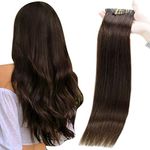 Full Shine Seamless Clip in Hair Extensions Human Hair 14 Inch Color 2 Dark Brown Hair Clip in Extensions 8 Pieces 100 Grams Remy Hair Extensions Clip in Human Hair Extensions