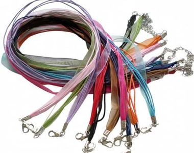 Beading Station 10pcs Mixcolor Voile Ribbon Necklace Cord 17.5" with Extender + Free Handcrafted Pendant