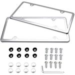 License Plate Frames, Indeebuy 2 Pcs 4 Holes Slim Stainless Steel Polish Mirror License Plate Frame and Chrome Screw Caps