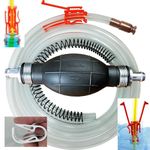 GasTapper Fuel Transfer Pump - Plumber's Siphon Pro XL for Water, Gas & Diesel - 8 Ft Hose w/Anti-Kink Spring, Shut off, Jiggler & Hose Retainer Clip - Plumbing Tools