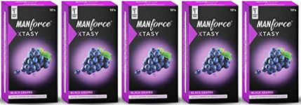 Manforce Xtasy Black Grapes Flavoured Condoms for Men| Dotted and Double Contoured for Intense Pleasure| India’s No. 1* Condom Brand| Lubricated Latex Condoms| Pack of 5