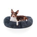 Woof & Whiskers Donut Dog Bed Dark Grey Medium 70cm – Calming Round Plush Pet Bed for Dogs & Cats | Anti-Anxiety Cuddler Bed, Non-Slip Base, Soft, Machine Washable (Dark Grey, 70cm)