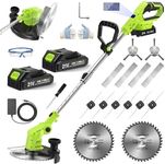VOERJIA Cordless Strimmer Lightweight 750W with LCD Battery Display, Grass Trimmer and Brush Cutter with 2 x 2.0Ah Battery and Charger, 14-Piece 4-in-1 Garden Kit (Pro Edition)