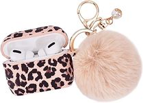 PERSONALLY YOURZ protective Airpods Pro Case With Fluffy Pompom Ball, Silicone Protective AirPod Pro Case For Women and Girls (Beige Cheetah Print)