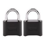 Master Lock Black Combination Padlock, Set Your Own Combo Lock, Weather Resistant Indoor and Outdoor Padlocks with Code for Gym Locker, Gate, Shed, 2 Pack, 178EC2