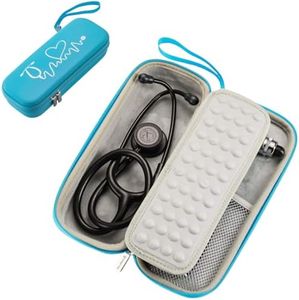 Hard Stethoscope Case for 3M Littmann Classic III, Lightweight II S.E, Cardiology IV Diagnostic, MDF Acoustica - ID Slot, Mesh Pocket for Nurse Accessories and Medical Supplies (Blue - Pu Leather)