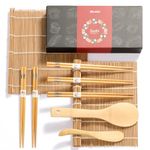 Sushi Making Kit, Delamu Bamboo Sushi Mat, Including 2 Sushi Rolling Mats, 5 Pairs of Chopsticks, 1 Paddle, 1 Spreader, 1 Beginner Guide PDF, Beginner Sushi Kit, Sushi Plates