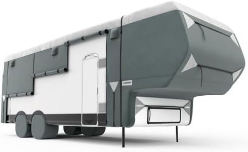 KING BIRD 5th Wheel RV Cover, Heavy Duty Enhanced Cover Snow Protection, Fits 33-37ft Travel Trailers Campers, with Adhesive Repair Patches,Windproof Straps&Tire Covers