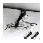 CGEAMDY 2 PCS Glasses Holders for Car Sun Visor, Fashion Bling Crystal Rhinestones Car Eyeglasses Sunglasses Hanger Mount with Ticket Card Clip for Women Girls (White)