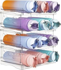 HomeToDou Stackable Water Bottle Organiser for Cabinet,Freezer,Pantry-Plastic Water Bottle Holder Wine Rack for Kitchen Countertop Storage,Cupboard,Office,Fridge,Sport Flask,Insulated Tumbler(Clear-4)