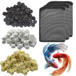 COLOURFUL AQUARIUM Filter Media | For Water Quality Fish Tanks | 50 Piece Bio Ball + 500G Yellow Flower Bacterial Ring + 500G White Ceramic Ring (500G, 3 In 1 Filter Media, Free 3 Net Bag, Combo-3)