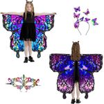 Halloween Costumes for Girls，Double Sided Butterfly Wings, Kids Fairy Wings，3PCS Butterfly Costumes Set.