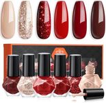 Modelones Nail Polish Set 6 Colors Fall Red Nude Gold Glitter Nail Polish Quick Dry Burgundy Sparkle Bloody Nail Polish Winter Nail Polish Bulk Manicure DIY Nail Art Salon Home Gift For Women Girl