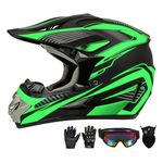 Motocross Helmet,Adult &Youth Trend Full Face Helmet,ATV Motorcycle Helmet,Dirt Bike Downhill Off-Road Mountain Bike Helmet,DOT Certified,4-Piece Set(Large, Green)