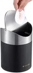 Navaris Black Mini Trash Can - Small Bin with Stainless Steel Swing Lid for Easy Access - Desktop Bin Ideal for Office, Bathroom and Kitchen Counter - Compact and Easy To Clean