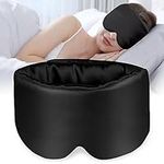 Hilph Sleep Mask, Reusable Eye Mask for Sleeping, 100% Blackout Satin Sleep Eye Mask for Side Sleeper with Adjustable Headband, Large Sleeping Mask for Travel Yoga Nap - Black