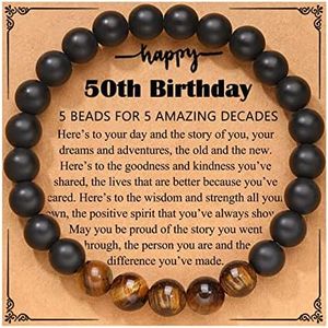 50 Th Birthday Gift Bracelets for Men 50 Yr Old Birthday Gifts for Brother Boyfriend 50 Year Old Birthday Gifts for Best Friend Happy 50th Birthday Gifts Tigers Eye Bracelet