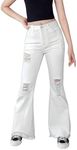 Floerns Girls Casual Denim Pants High Waist Flare Leg Jeans with Pocket White Ripped 11-12Y