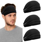 Headbands Men - 3 Packs Wide Head Sweatband for Sports, Fitness, Jogging, Running, Cycling, Hiking, Crossfit and Yoga (3 Black)