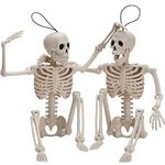 JOYIN 2 PCS 16”(40.6cm) Inches Halloween Skeletons Full Body Posable Joints Skeletons for Halloween Graveyard Decorations, Haunted House Accessories, 40.6 cm