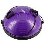 ZELUS 23 Inch Half Exercise Ball Stability Balance Board with Resistance Bands for Yoga Workouts, Home Gym Fitness Equipment for Men and Women, Half Dome Pilates Yoga Ball Trainer with Foot Air Pump, Purple