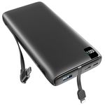 SOARAISE 26800mAh Power Bank 22.5W Quick Charge With Built in 2 Cables & 3 Outputs Portable Charger PD USB C External Battery Pack for Smartphone Tablets