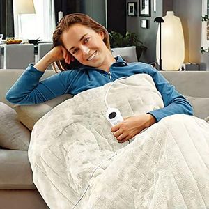 SOQ Electric Heated Throw Rug Snuggle Blanket 9 Smart Heat Settings TimerControl (Beige)