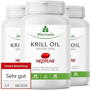 Cápsulas de Aceite de Krill - 1000mg Neptune Aceite de Krill en suministro de 45 días - Omega 3-6-9 EPA DHA Antioxidantes Vitamina E Colina Fosfolípidos - 3x 90 Cápsulas blandas