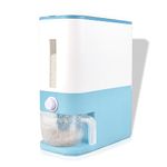 Rubtlamp Rice Dispenser, 20Lbs Rice Container, Large Rice Storage Container with Measuring Cup, Cereal Dry Food Storage Dispenser with Lid, Moisture Proof Household Food Dispenser Bucket(Blue)