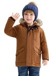 maoo garden Toddler Boys Sherpa Lined Winter Jacket 3-7 Years Little Kids Puffer Fur Hood Water-Resistant Coat Brown 6Y