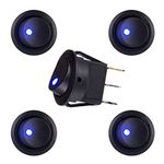 Blue LED Illuminated Round Rocker Switch Toggle Switch Press Button On/Off 12v 20A Car Van Dash Light for Car Auto Boat Truck Trailer Household Appliances, 5 Pack