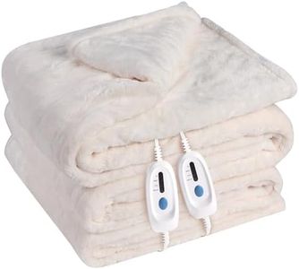 McJaw Electric Heated Blanket Queen Size 84''x90'', Oversized Flannel Heating Blanket with 4 Heating Levels, 10 Hrs Auto Shut Off, Dual Controller Heated Blanket, Machine Washable, Beige