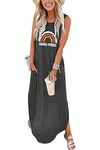 HAVANSIDY Women's Sleeveless Summer Loose Maxi Dresses Casual Long Dresses with Pockets (2 Dark Grey, S)